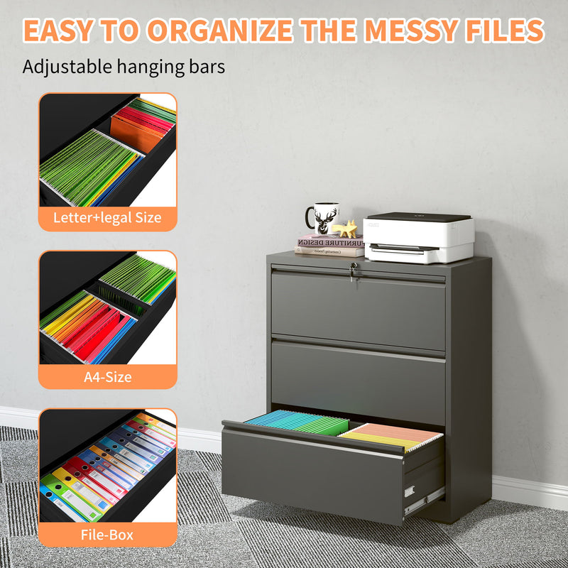Lateral File Cabinet, Heavy Duty Filing Holds Letter/Legal/A4 Files