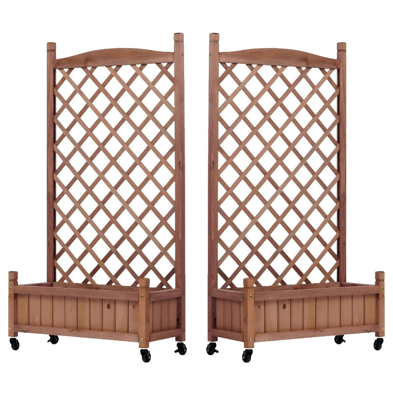 Raised Garden Bed With Trellis 2 Pack, Outdoor Planter Box & Plant Stand With Climbing Racks - Brown