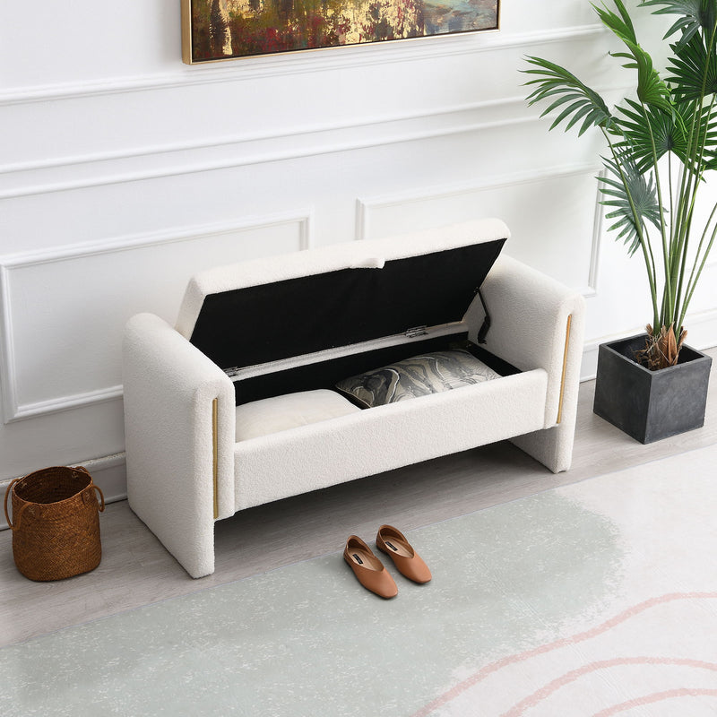 Modern Teddy Upholstered Large Bed End Bench With Arms And Storage