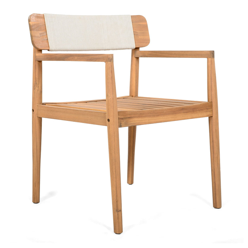 Creative Braided Acacia Wood Outdoor Dining Table And Chairs With Armrests (Set of 2) - Teak / White