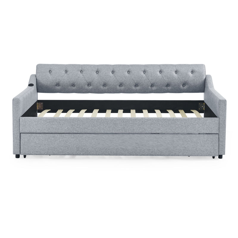 Size Upholstered Daybed With Trundle And USB Charging Armrest