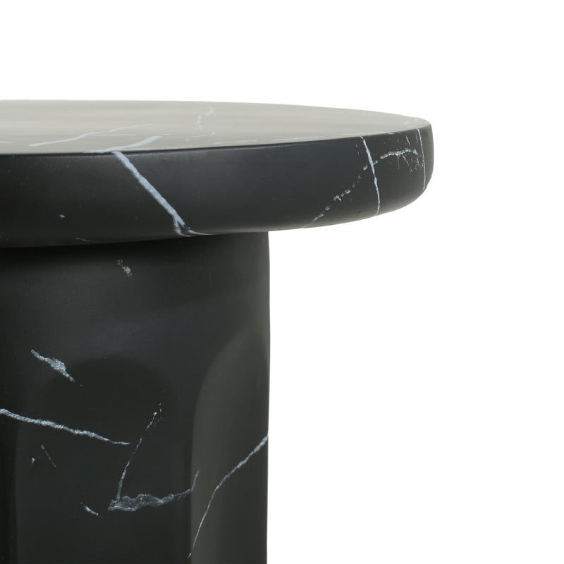 Outdoor Lightweight Concrete BMarble Effect Side Table, Living Room End Table - Black / Marble