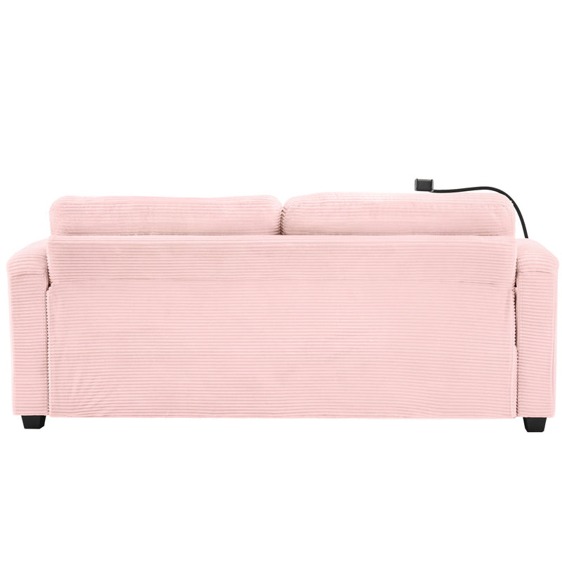 Sleeper Sofa Loveseat Sofa With Full Size Mattress, 2 USB Ports, 2 Cup Holders, 2 Side Pockets And Phone Holder
