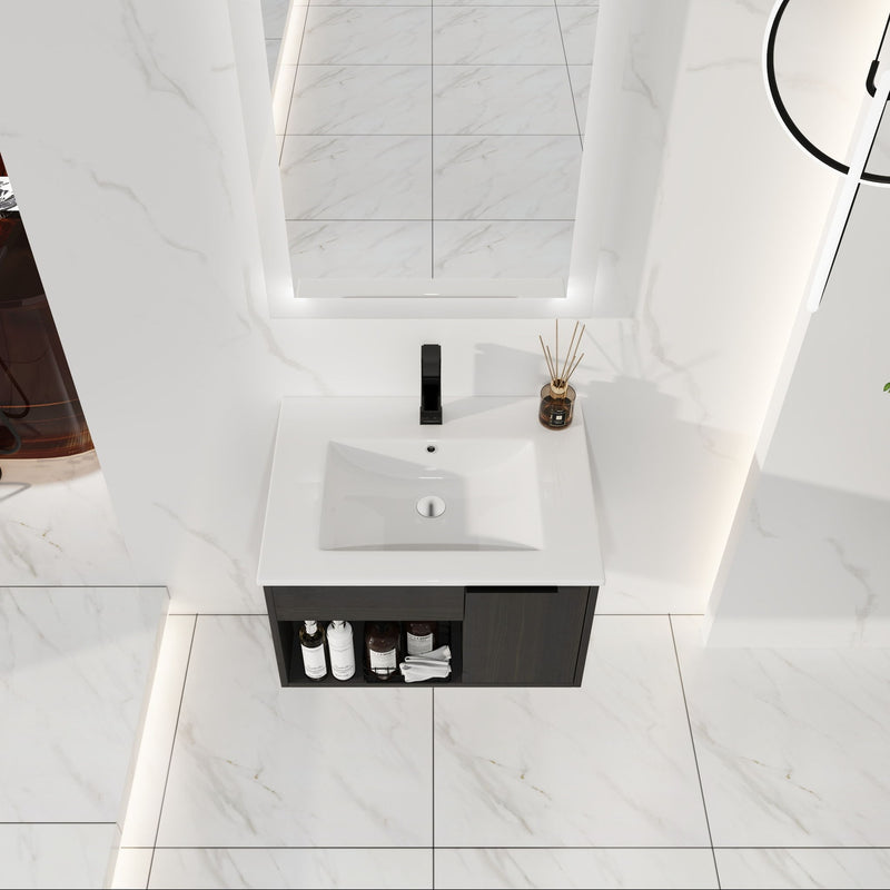 Wall Mounted Floating Bathroom Vanity With Open Shelf & Soft Close Door