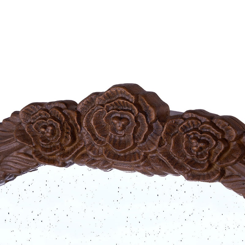 Hand Carved Rose Antique Mirror Frame, Wood Arch Mirror Wall Decor For Living Room