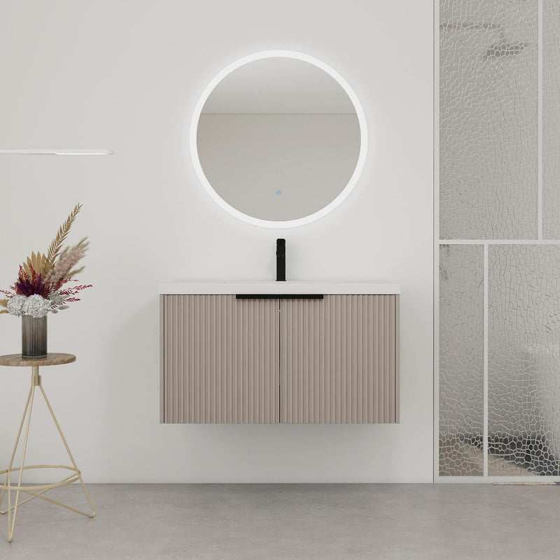 Contemporary Wall Mounted Bathroom Vanity With Resin Double Sink