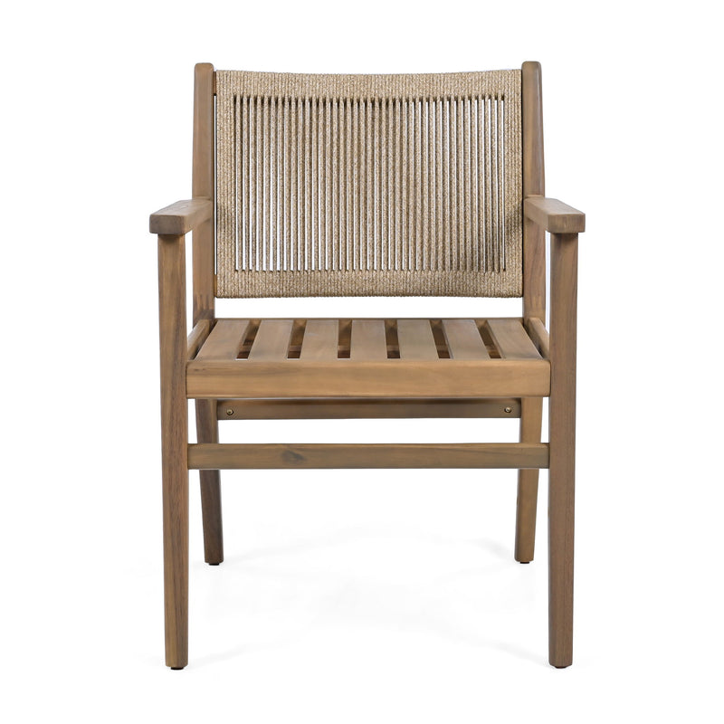 Outdoor Acacia Wood Patio Dining Armchair (Set of 2)