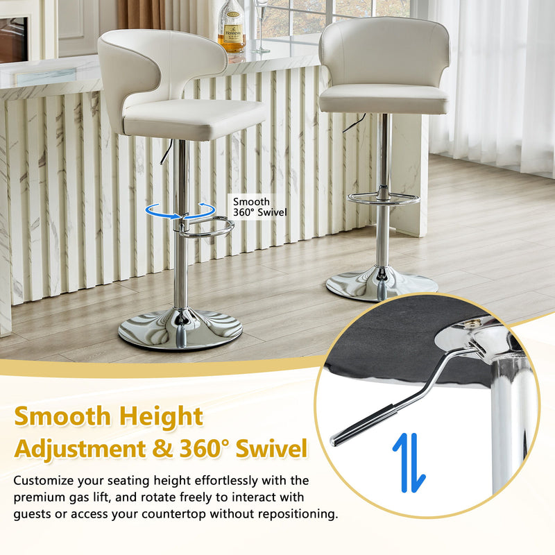 Adjustable Swivel Bar Chair With High Back Support For Kitchen Counter (Set of 2) - White / Silver