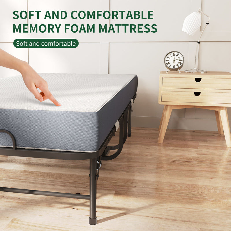 Twin Folding Bed With Memory Foam Mattress, On Wheels, Portable Bed For Adults & Guests - Black