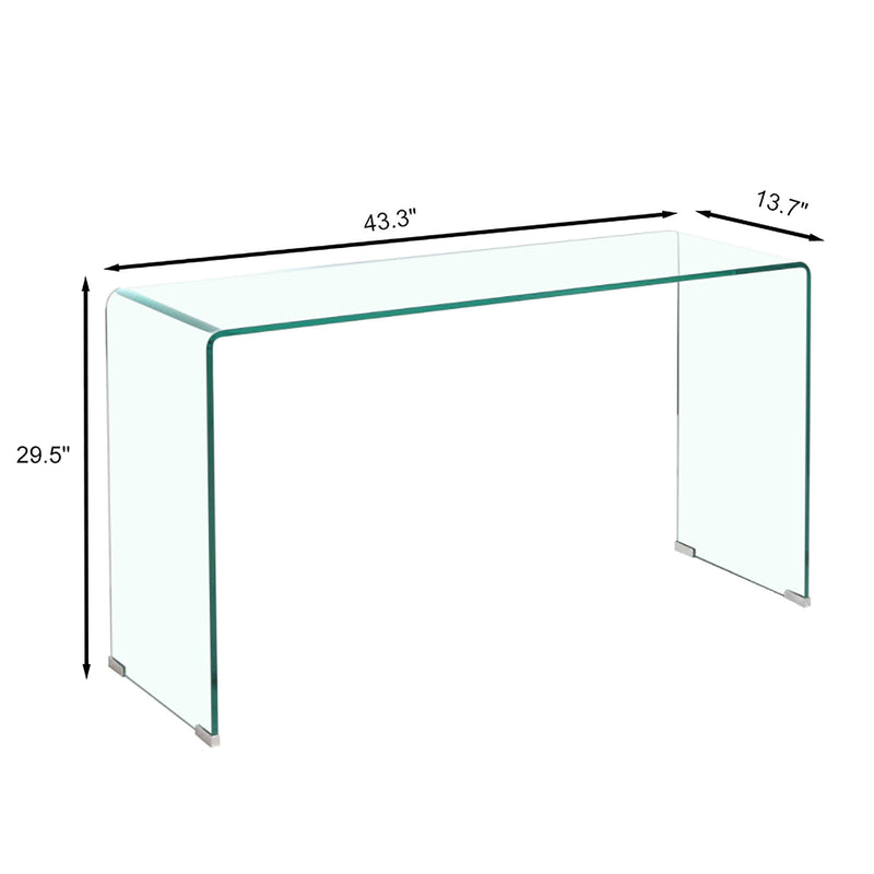 Elegant Transparent Tempered Glass Console Table With Rounded Edges, Modern Sofa Table - Clear