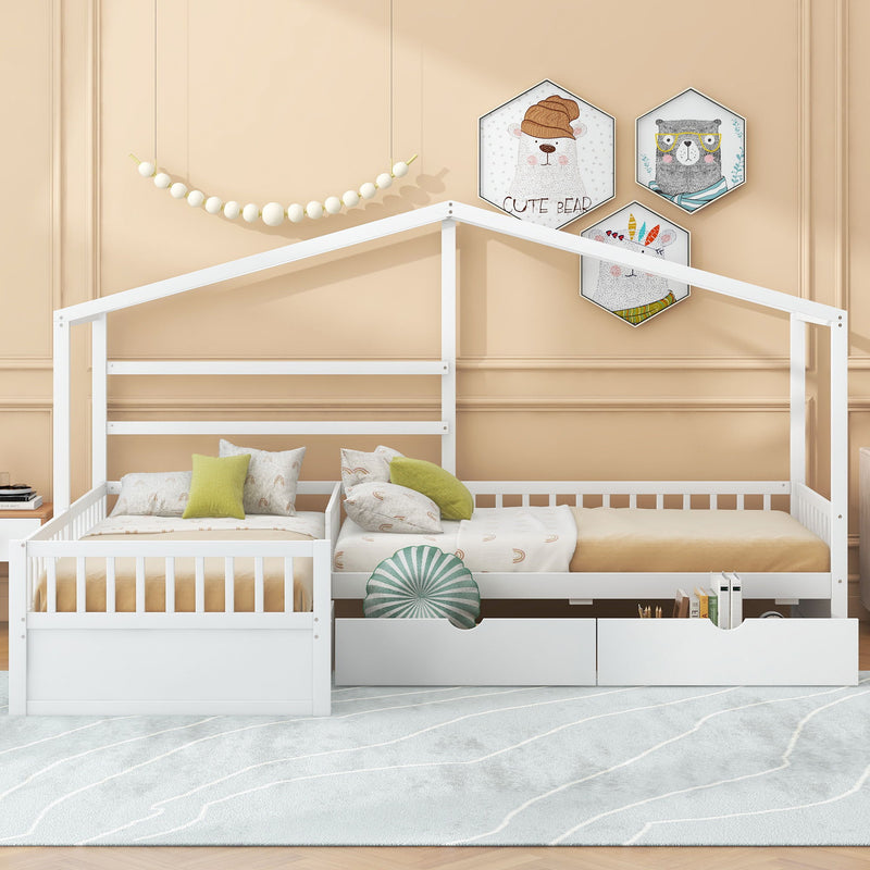 L Shape Platform Bed With 3 Storage Drawers