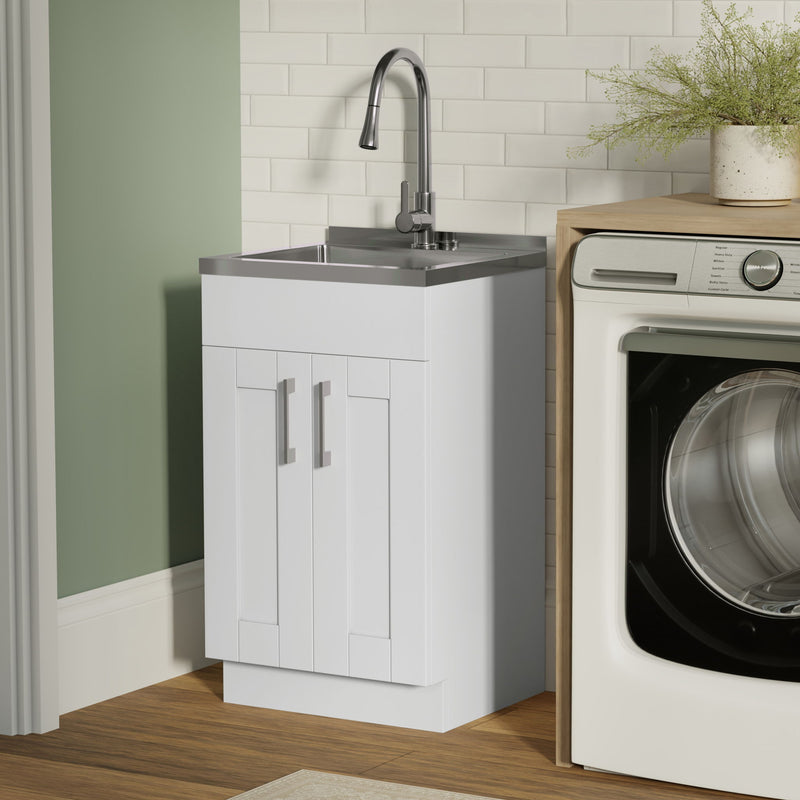 Modern Shaker All-In-One Laundry Utility Sink And Cabinet With Pull-Out Faucet