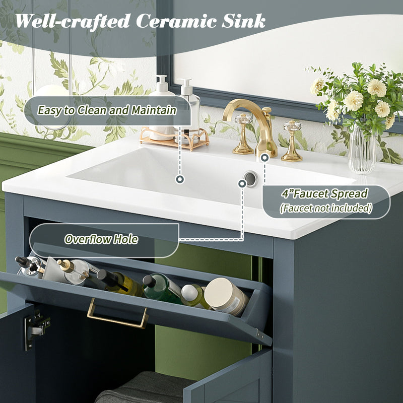 Modern Bathroom Vanity With Integrated Ceramic Sink, 2 Door Cabinet With Tip-Out Drawer