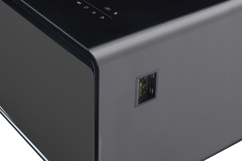 Modern Smart Coffee Table With Built-In Fridge, tooth Speaker, Wireless Charging Module, Touch Control Panel, Power Socket, USB Interface, Outlet Protection, Atmosphere Light