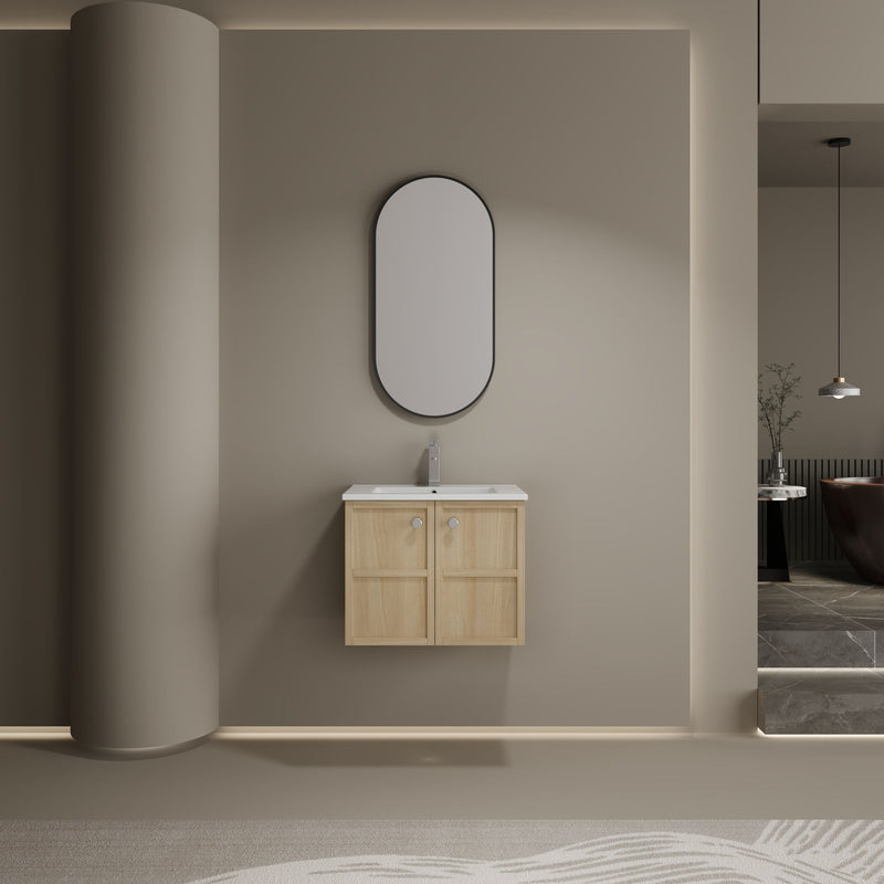 Wall Mounted Bathroom Vanity With Ceramic Sink And 2 Soft Closing Doors