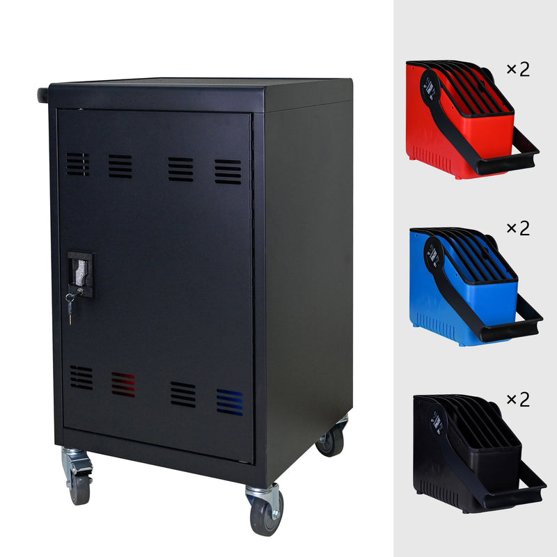 32 Bit Device Charging Trolley For Tablets And Laptops With Cable Management, Removable Doors - Matte Black