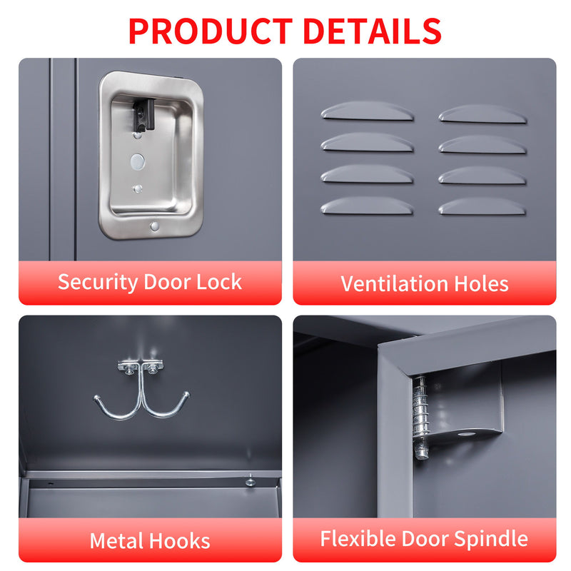 9 Door Lockers With Lock For Storage In Office, School, Gym, And Bedroom - Gray