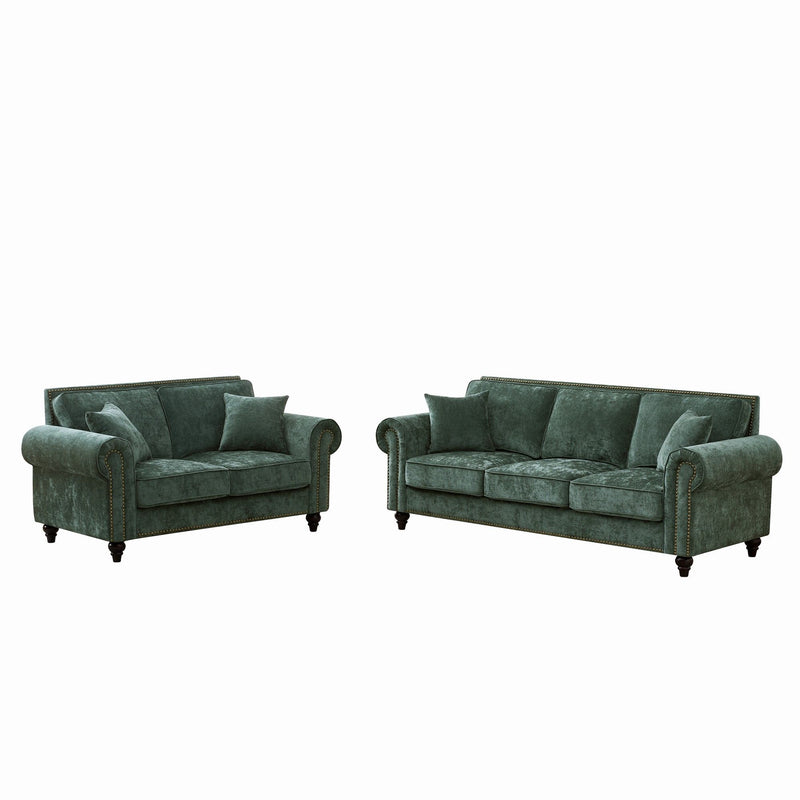Modern 3 And 2 Seater Sofa With Rolled Arms, Tufted Upholstered Couch