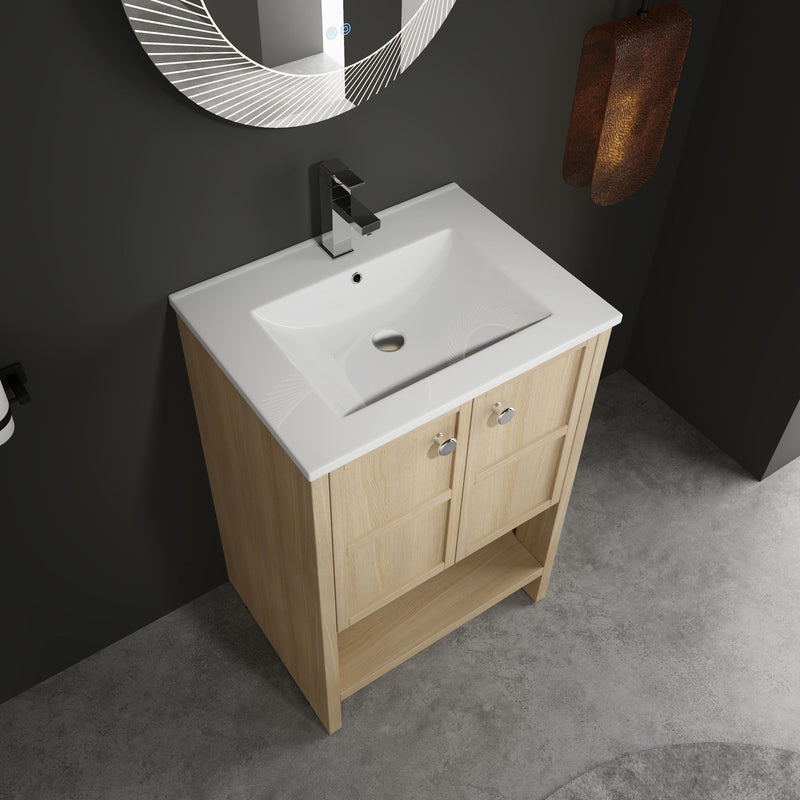 Modern Freestanding Bathroom Vanity With Ceramic Sink And Soft Closing Doors