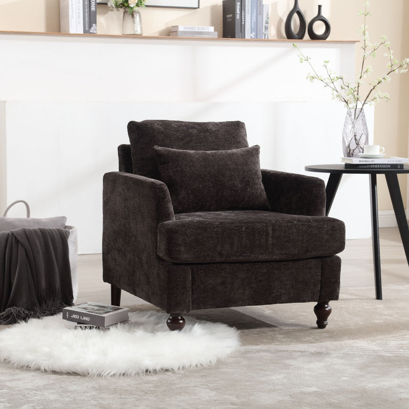 Modern Mid Century Wood Frame Armchair With Tufted Design