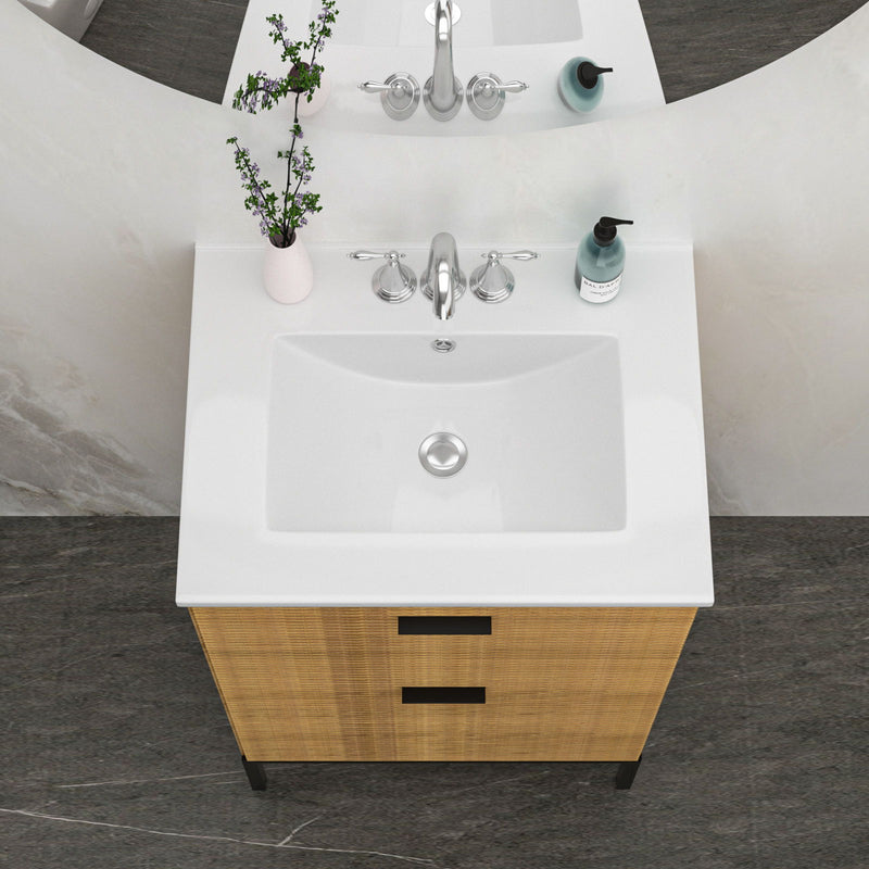 Rectangular Single Vanity Top With 3 Faucet Hole Sink - White
