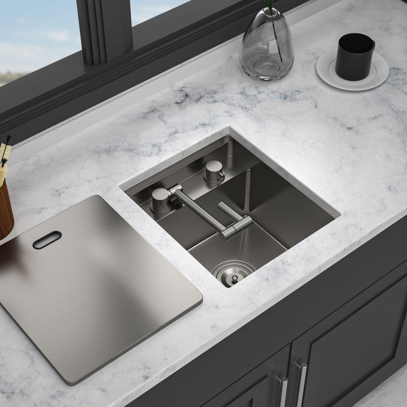 Modern Undermount Bar Sink With Folding Faucet