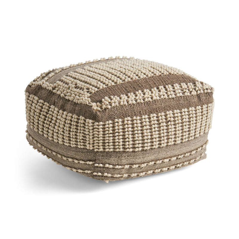 Rustic Wool And Cotton Large Pouf, Handcrafted Tufted Design - Brown / Beige