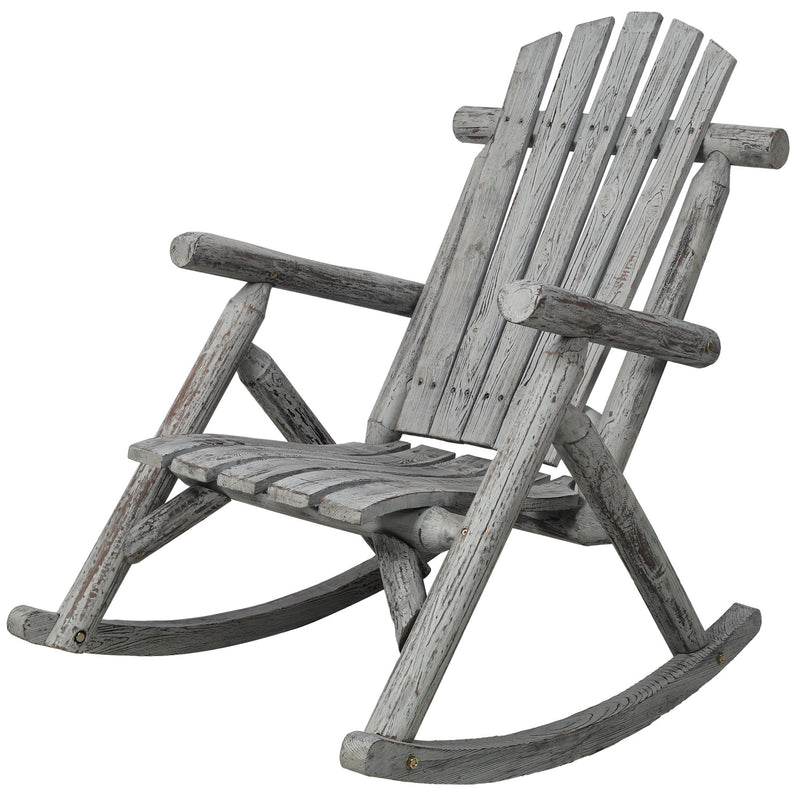 Durable Wooden Porch Rocker, Fir Log Rocking Chair
