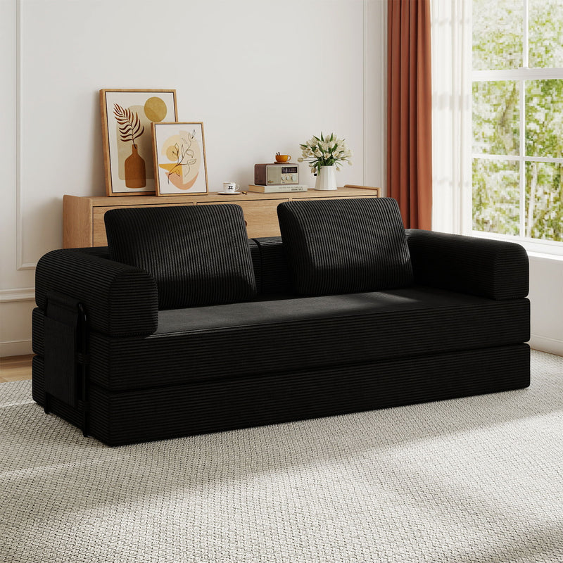 Convertible Sleeper Sofa Bed With Cylindrical Pillow, Fixed Shape Frame