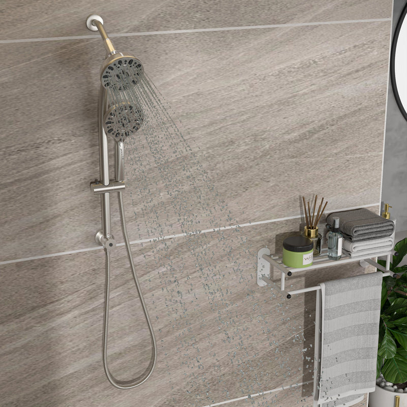 Multi Function Dual Shower Head Shower System With 4.7" Rain Showerhead, 7 Function Hand Shower, Adjustable Slide Bar - Brushed Nickel