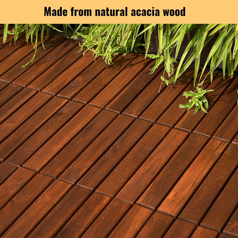 Interlocking Deck Tiles Striped Pattern, Waterproof Anti Mildew Brown