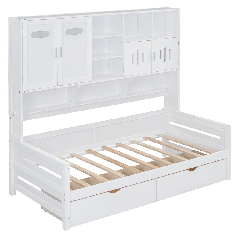Daybed With All-In-One Cabinet And Shelf
