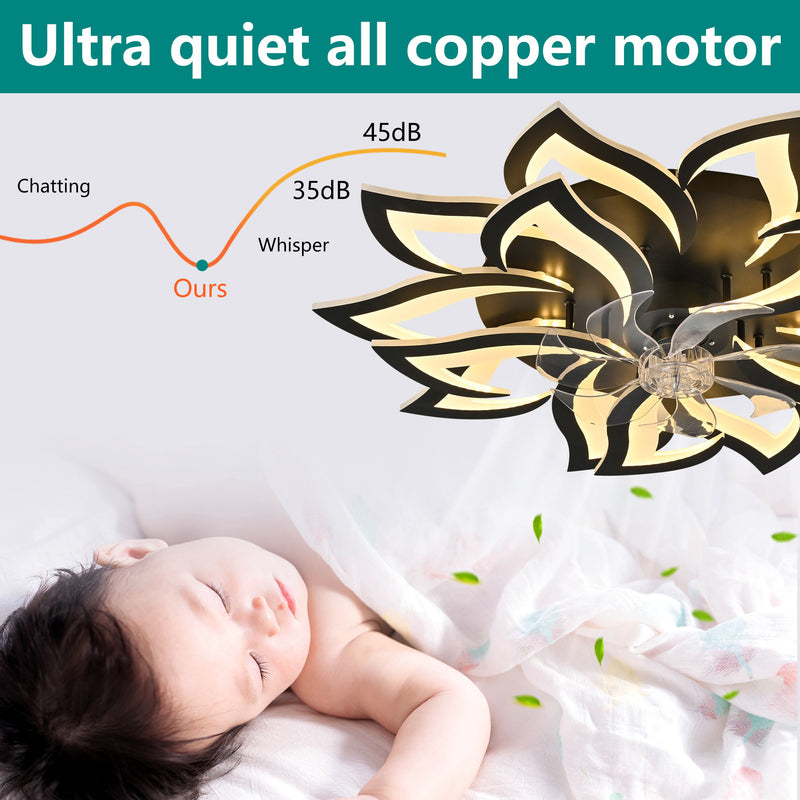 Ceiling Fan With Remote Control And Lights, 6 Speeds, 3 Color Temperatures, Low Profile Flush Mount