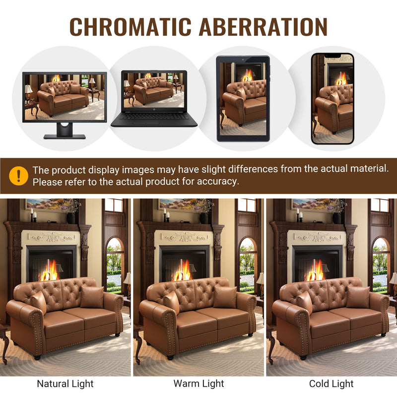 Upholstered Sofa With Nailhead Trim, Rolled Armrests With Ottoman