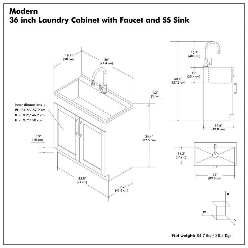 Modern Shaker All-In-One Laundry Utility Sink And Cabinet With Pull-Out Faucet