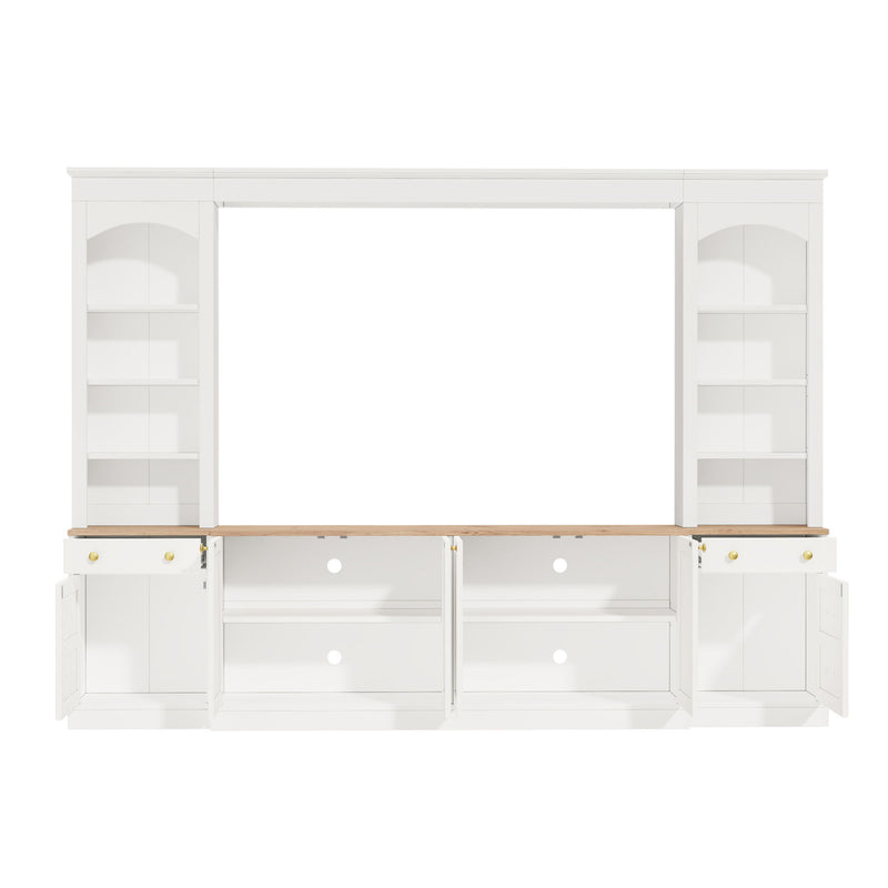 Arched Entertainment Center Wall Unit With Bookshelf, Retro Large TV Stand