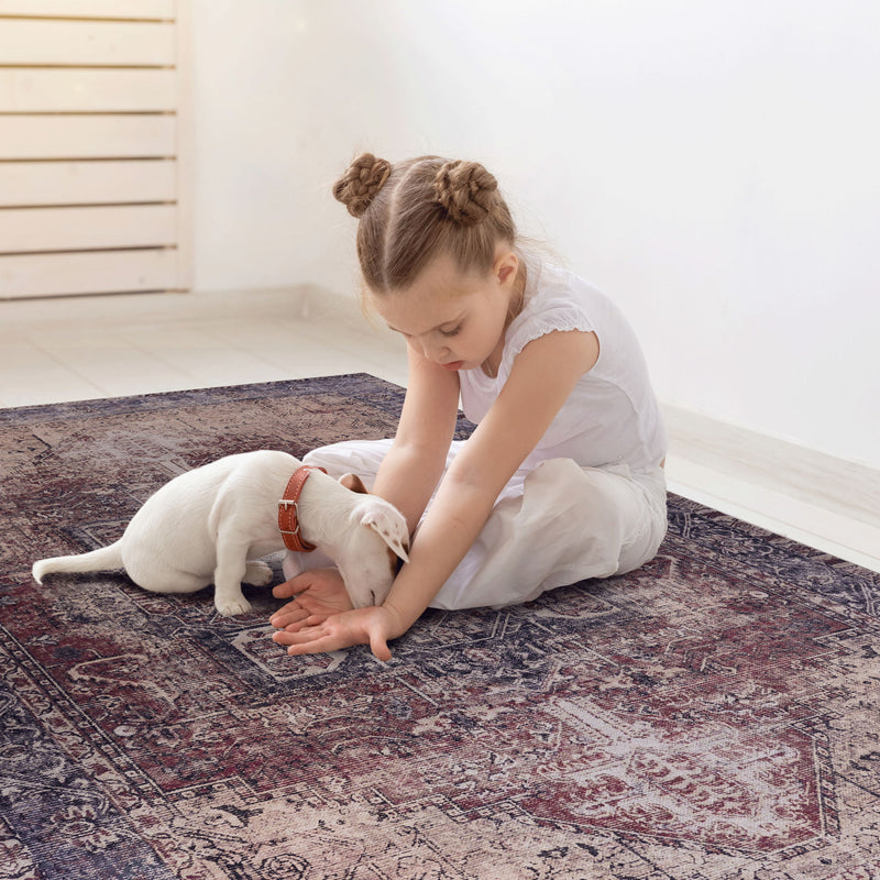 Maval - 6' X 9' Washable Area Rug - Burgundy
