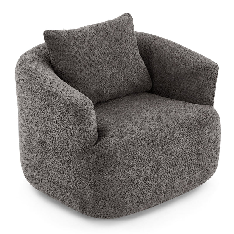 360° Swivel Barrel Sofa Chair With Throw Pillow, Upholstered Accent Chair