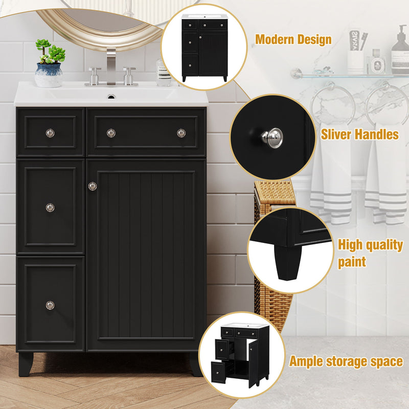 Transitional Style Bathroom Vanity Cabinet With Ceramic Sink
