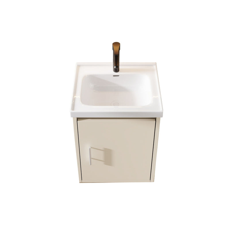 16" Floating Bathroom Vanity Combo, Wall Mounted Cabinet With Sink & Soft Close Doors For Small Bathrooms - Khaki