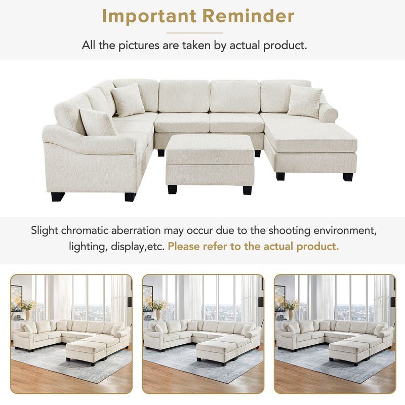 Contemporary U - Shaped Sectional Sofa With Movable Storage Ottoman