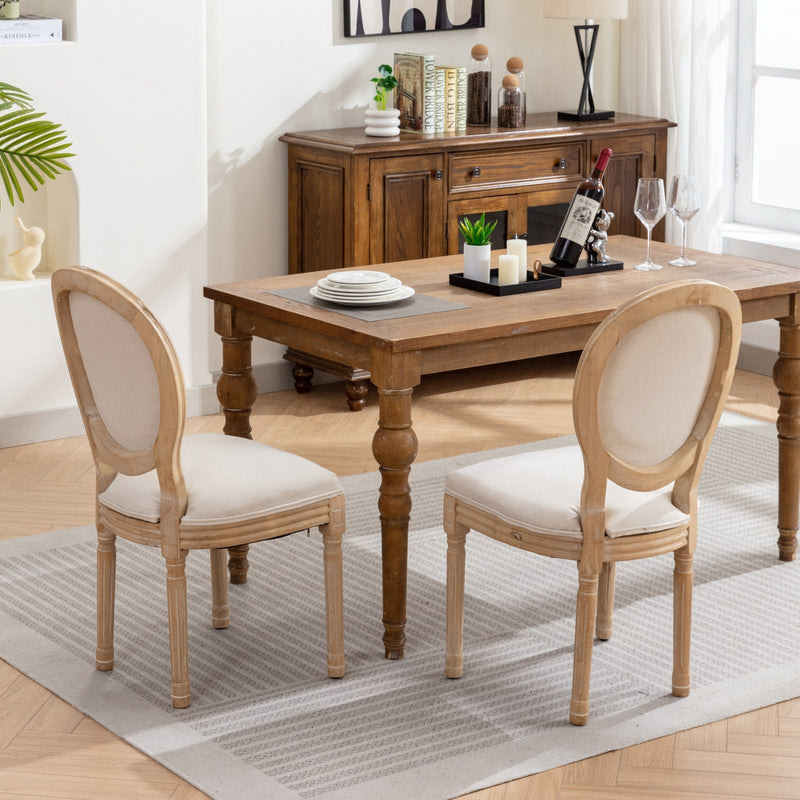 French Style Solid Wood Frame Antique Painting Fabric Back Dining Chair (Set of 2)