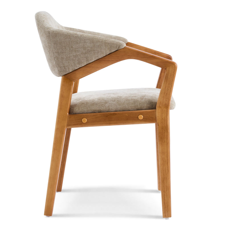 Indoor Upholstered Dining Chair (Set of 2) With Sturdy Frame And Ergonomic Curved Backrest - Oatmeal / Teak