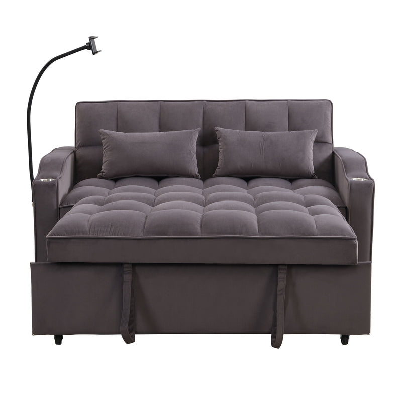 Modern Loveseat Futon Sofa With Pullout Bed, Adjustable Reclining Backrest, Toss Pillows