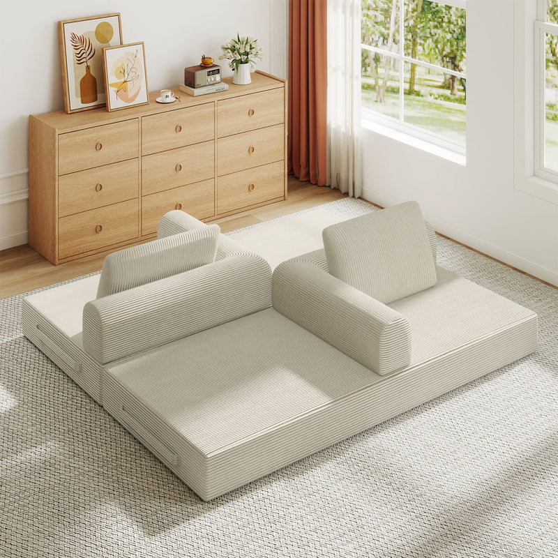 Convertible Sleeper Sofa Bed With Cylindrical Pillow, Fixed Shape Frame