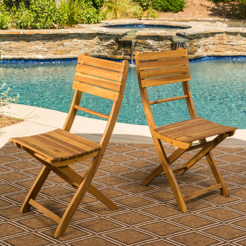 Outdoor Foldable Wood Dining Chair With Slat Design (Set of 2)