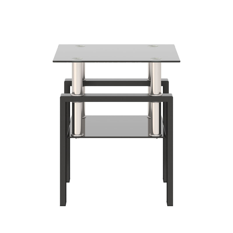 Modern Tempered Glass Tea Table, End Square Table For Living Room - Black