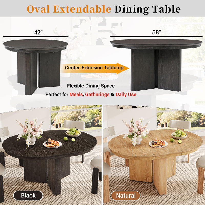 Farmhouse Oval Extendable Dining Table With Pedestal Base