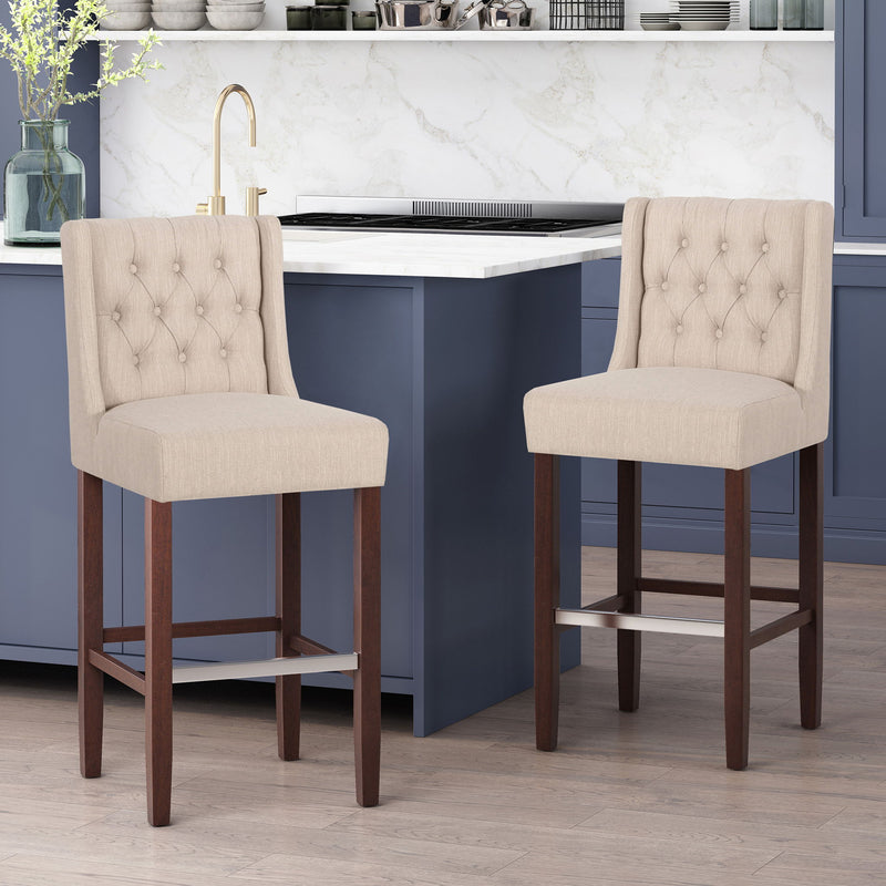 Solstara - Upholstered Dining Barstool With Button Tufted And Wing Back