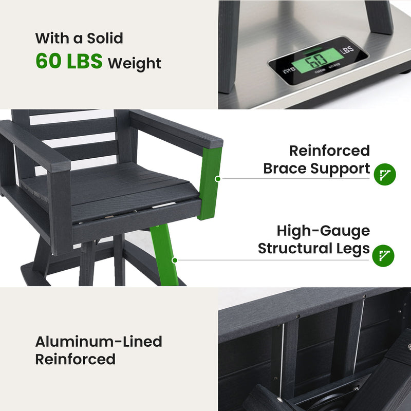 Outdoor Swivel Bar Chair, Ladderback With Wide & Thickened Frame